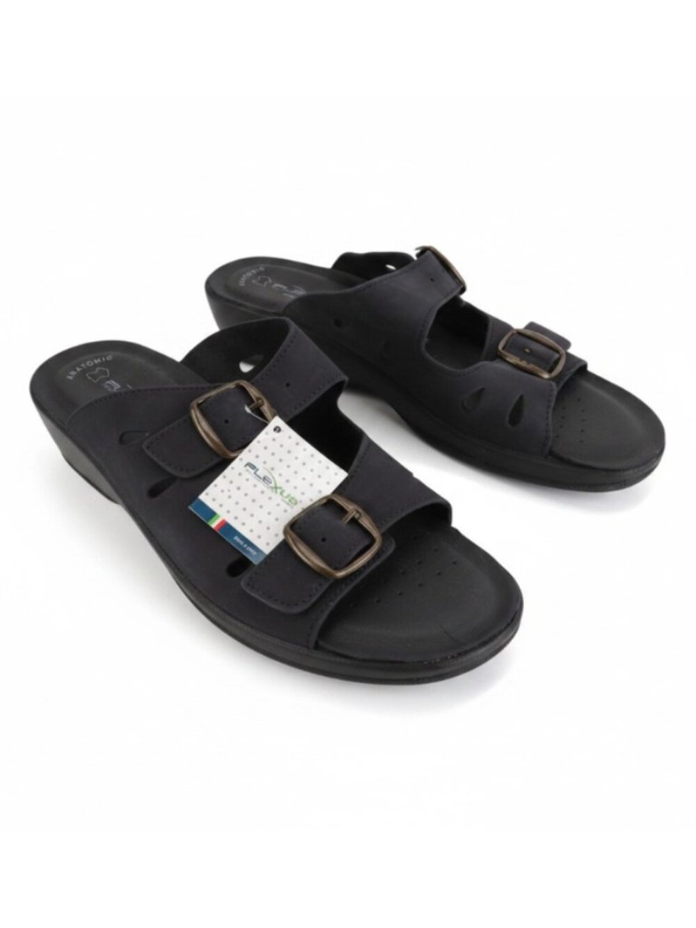 FlexUS NWOB Women's Black Nubuck Leather DECCA Slide Sandals, Size 40 (US9)